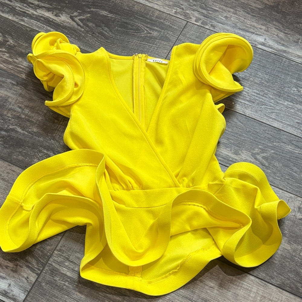Vibrant Yellow Ruffled Wrap Crop Top